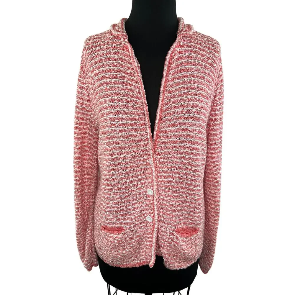 PAUL STUART Red White Knit Cotton Button-Up Sweater Cardigan 12 EU 48 ITALY